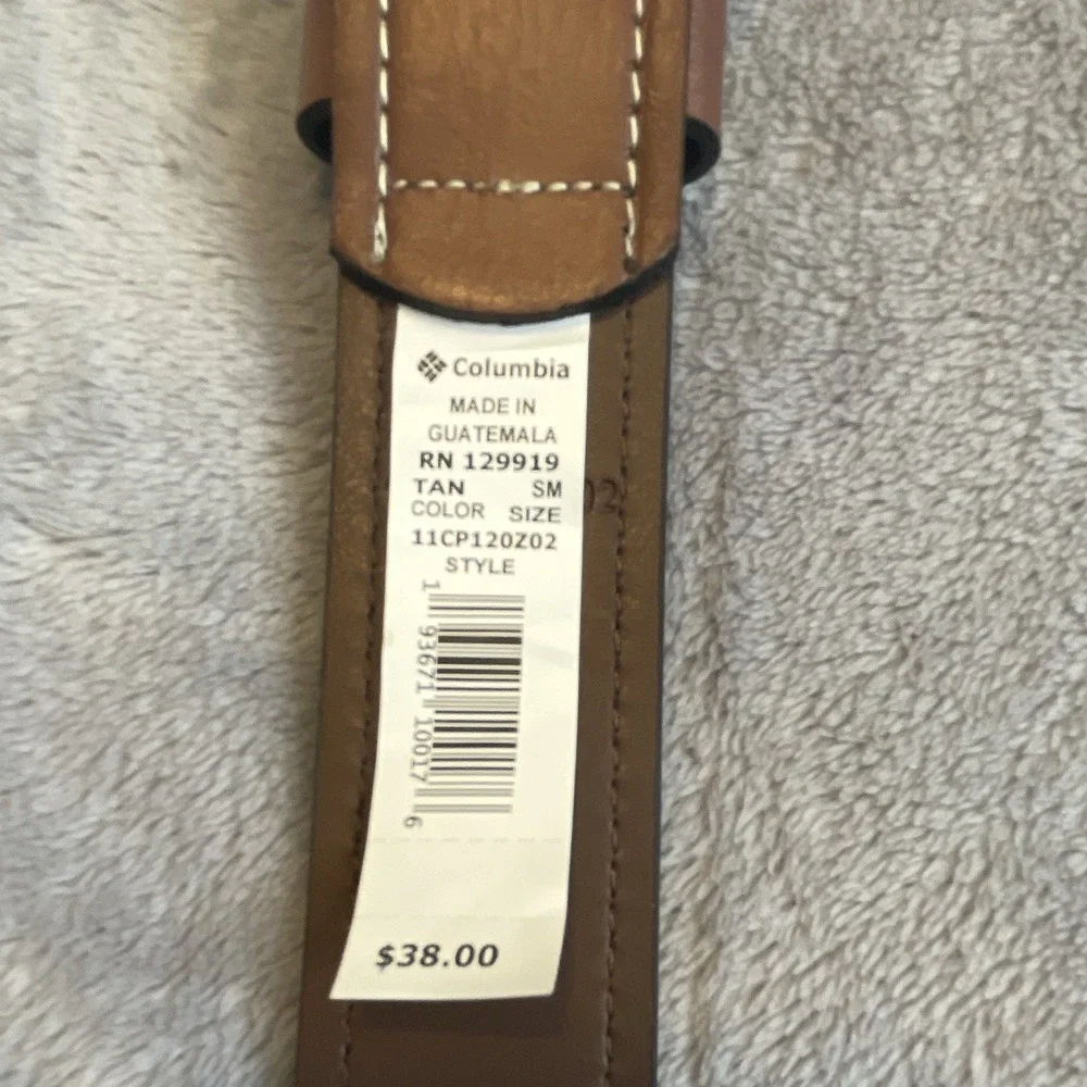 Columbia Men's Brown Dress Belt 30-32 Solid 1.5in Adjustable Logo Buckle